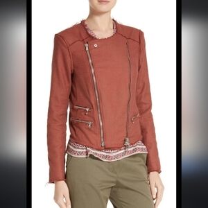 Veronica Beard Stevie Moto Fringe Trim Rust‎ Jacket 0